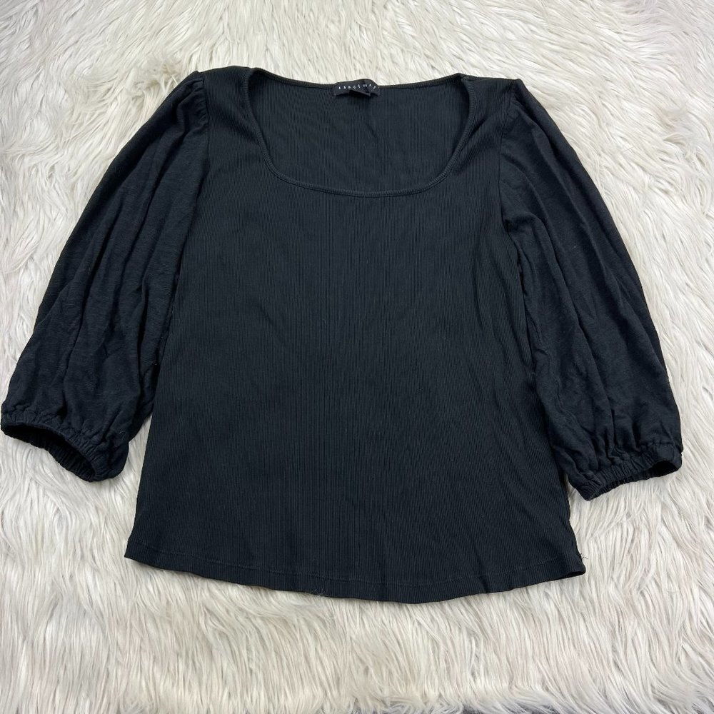 Sanctuary Women's Black Balloon Sleeve Knit Top Scoop Neck